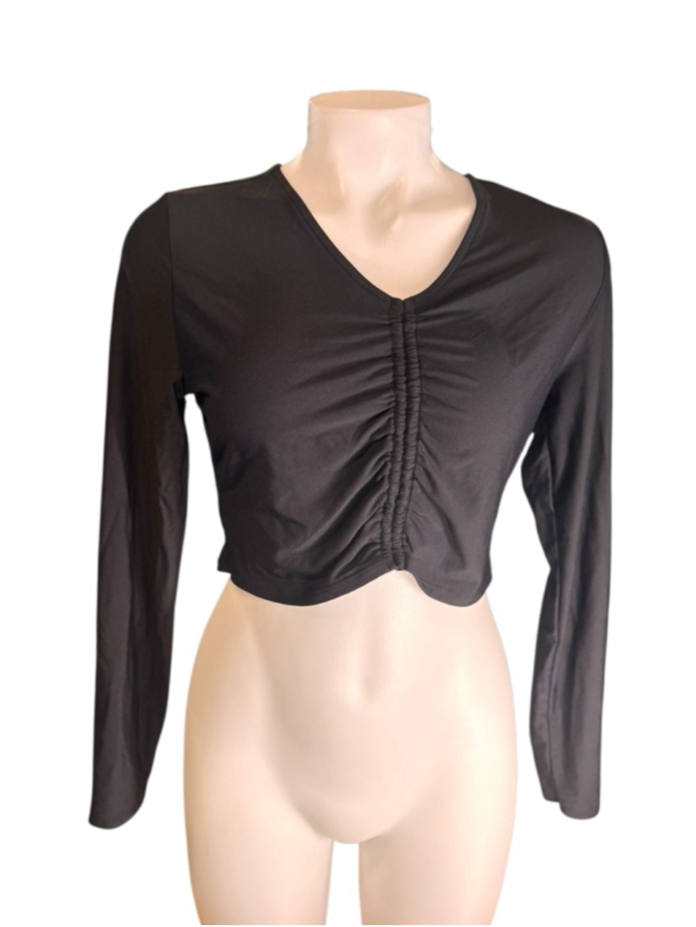 Women's CALIA Black Ruched Long Sleeve Crop Top Size S